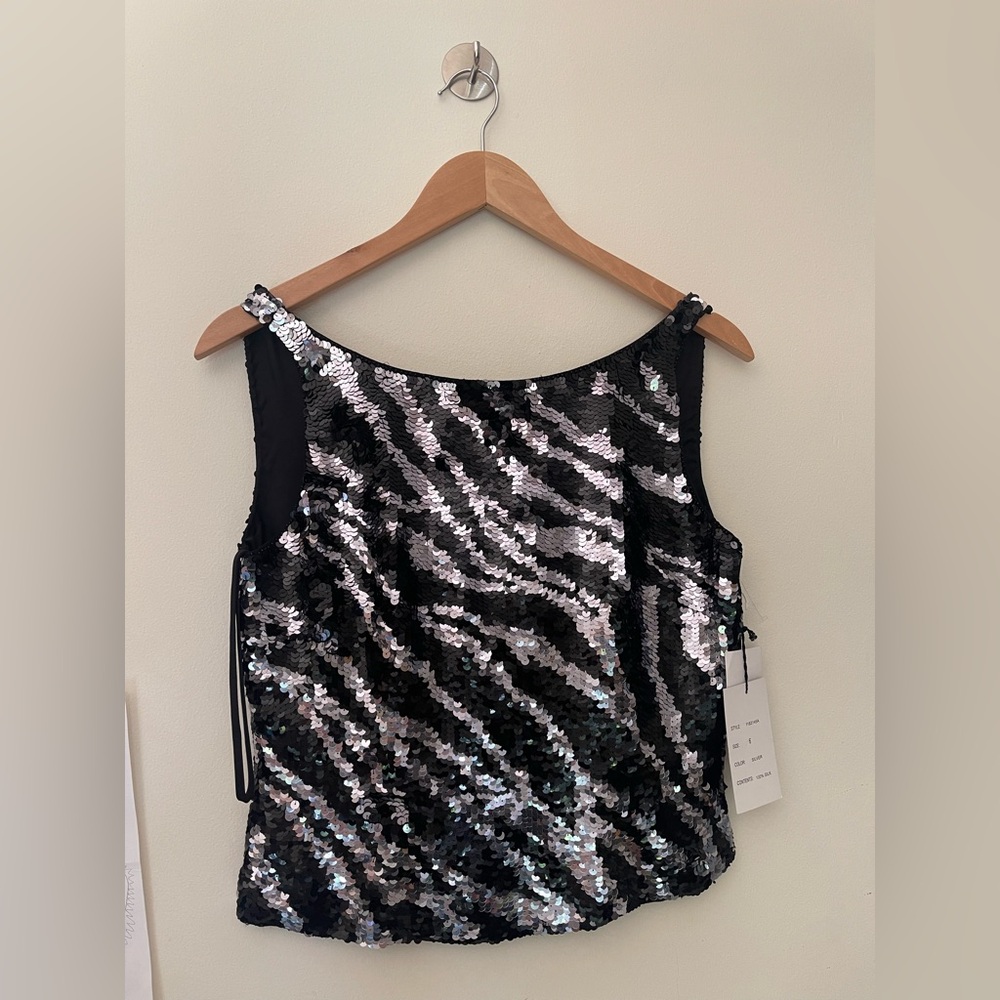 Zola Evening SILK Sequin Zebra Print Top NWT